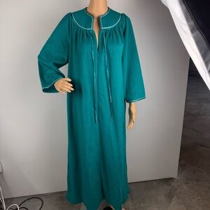 Evelyn Pearson Vintage Women's Large House Dress Nightgown Robe Teal/Aqua/Green